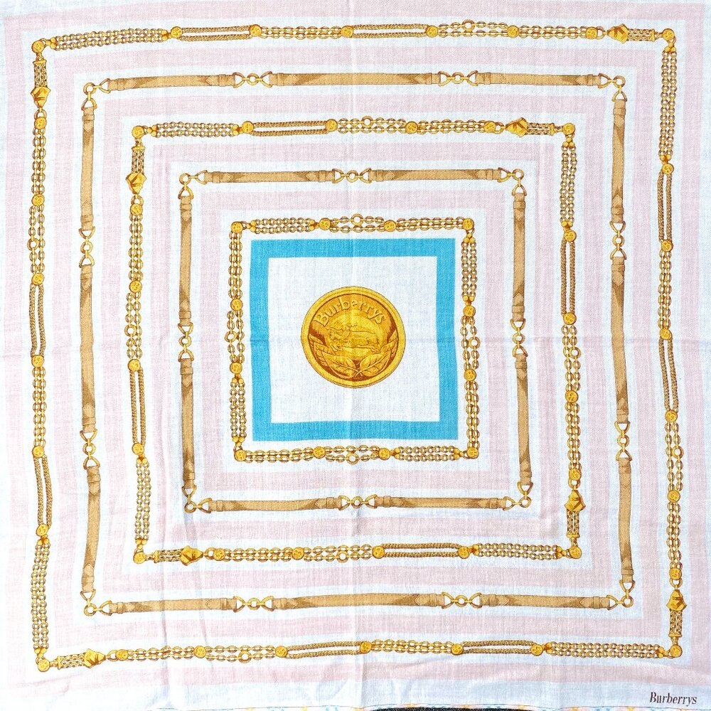 Vintage Burberrys Lightweight Handkerchief Light Pink Gold Blue